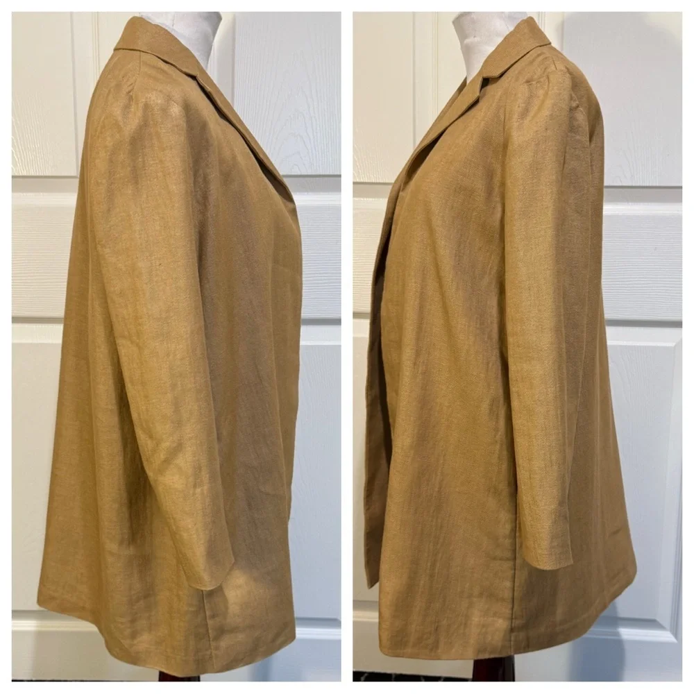 THEORY Open-front Overlay Luxe Linen Jacket In Hay Beige